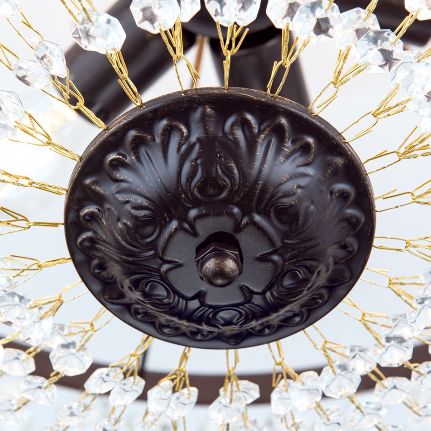 Kristallen hanglamp met vaste pendel ARILA 6xE27/60W/230V diameter 60 cm bruin/patina