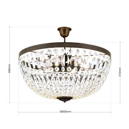 Kristallen hanglamp met vaste pendel ARILA 6xE27/60W/230V diameter 60 cm bruin/patina