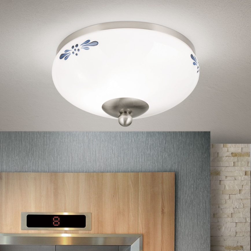 Plafondlamp LANDHAUS 1xE27/60W/230V diameter 21 cm mat chroom/wit