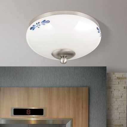 Plafondlamp LANDHAUS 1xE27/60W/230V diameter 21 cm mat chroom/wit