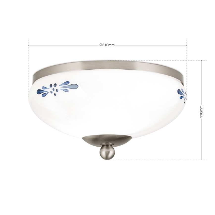 Plafondlamp LANDHAUS 1xE27/60W/230V diameter 21 cm mat chroom/wit
