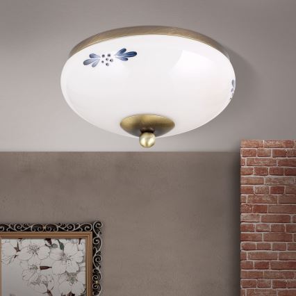 Plafondlamp LANDHAUS 1xE27/60W/230V Ø 21 cm brons/wit/blauw