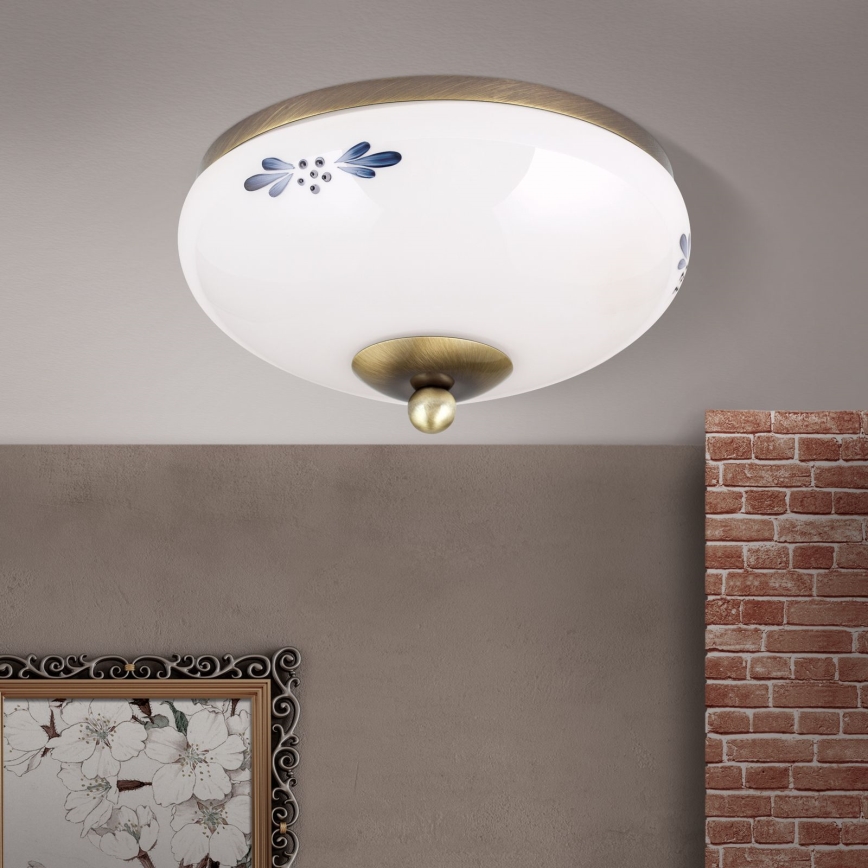 Plafondlamp LANDHAUS 1xE27/60W/230V Ø 21 cm brons/wit/blauw