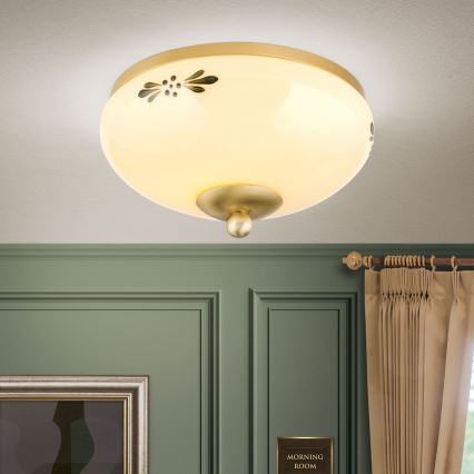 Plafondlamp LANDHAUS 1xE27/60W/230V Ø 21 cm messing/beige/groen