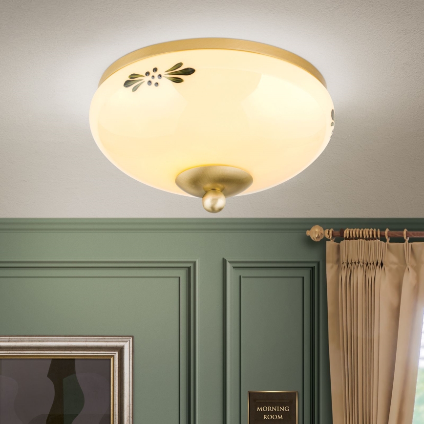 Plafondlamp LANDHAUS 1xE27/60W/230V Ø 21 cm messing/beige/groen