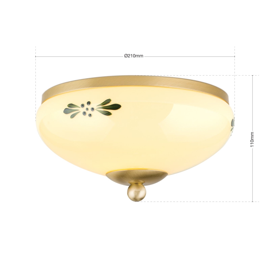 Plafondlamp LANDHAUS 1xE27/60W/230V Ø 21 cm messing/beige/groen