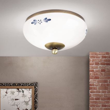 Plafonnier LANDHAUS 1xE27/60W/230V Ø 21 cm bronze/blanc/bleu