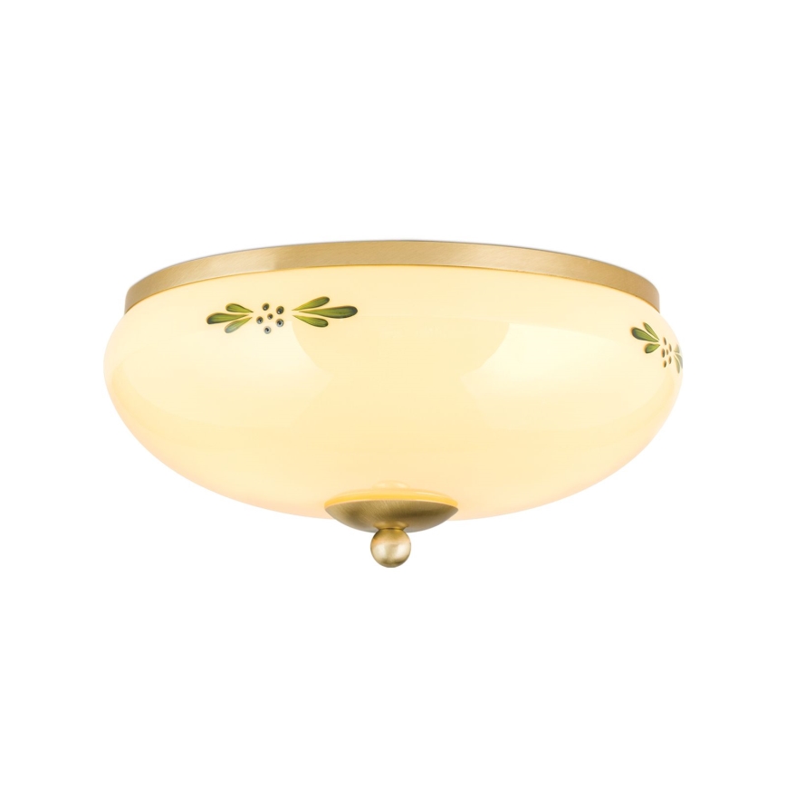 Plafondlamp LANDHAUS 2xE27/60W/230V diameter 28 cm messing/beige