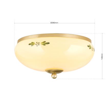 Plafondlamp LANDHAUS 2xE27/60W/230V diameter 28 cm messing/beige