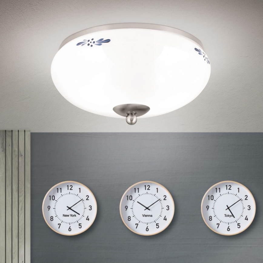 Plafondlamp LANDHAUS 2xE27/60W/230V diameter 28 cm mat chroom/wit