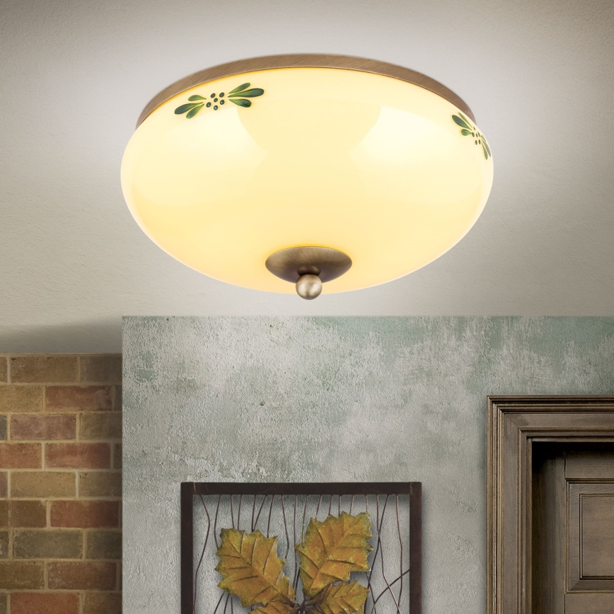 Plafondlamp LANDHAUS 2xE27/60W/230V Ø 28 cm brons/beige/groen