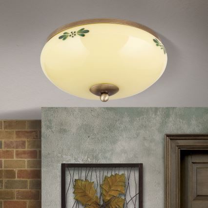 Plafondlamp LANDHAUS 2xE27/60W/230V Ø 28 cm brons/beige/groen