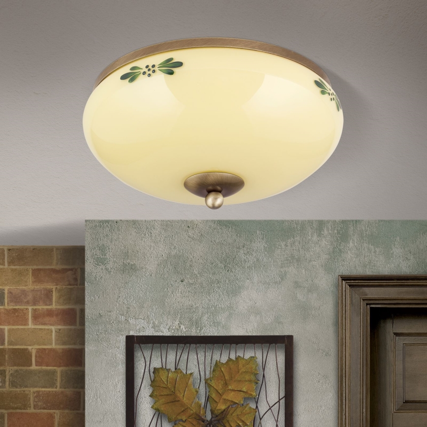 Plafondlamp LANDHAUS 2xE27/60W/230V Ø 28 cm brons/beige/groen