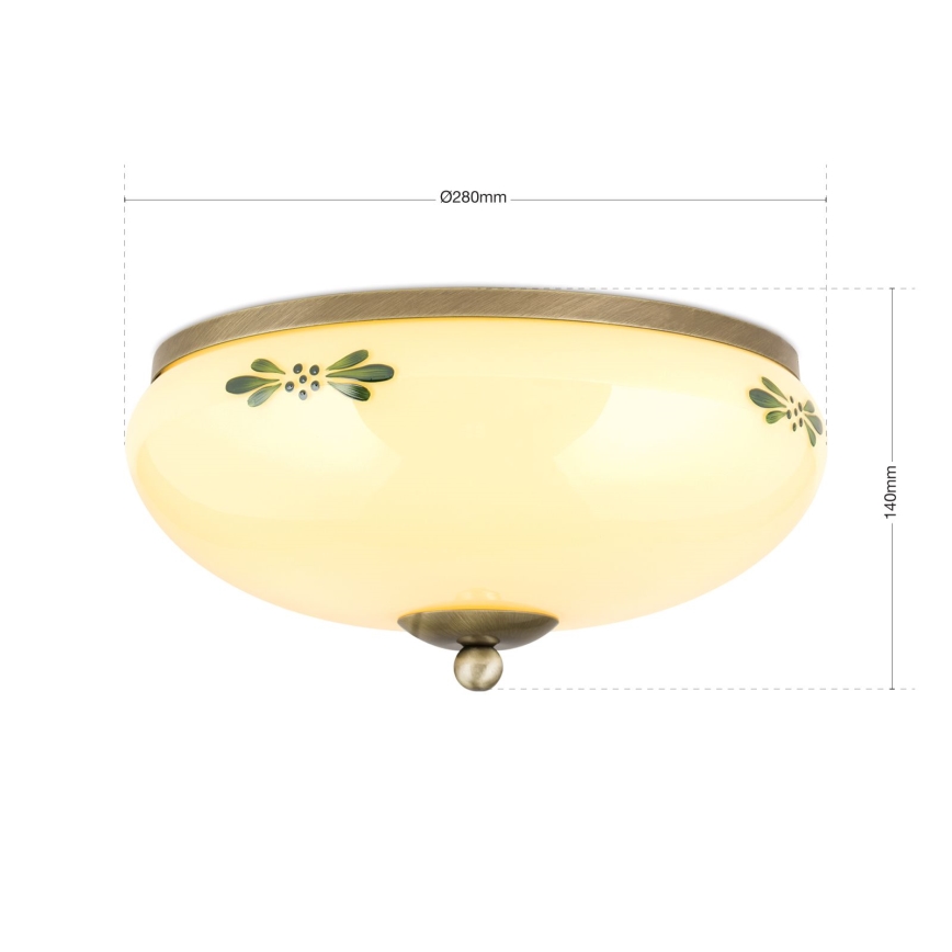 Plafondlamp LANDHAUS 2xE27/60W/230V Ø 28 cm brons/beige/groen