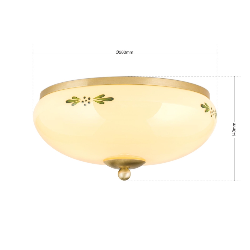 Plafondlamp LANDHAUS 2xE27/60W/230V Ø 28 cm messing/beige/groen