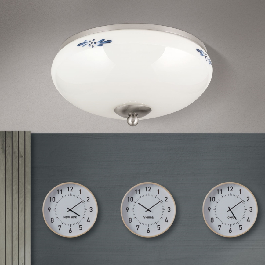 Plafonnier LANDHAUS 2xE27/60W/230V Ø 28 cm chrome mat/blanc/bleu