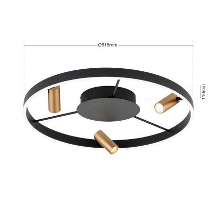 Dimbare LED Plafondlamp BERLIN LED/50W/230V zwart/goud