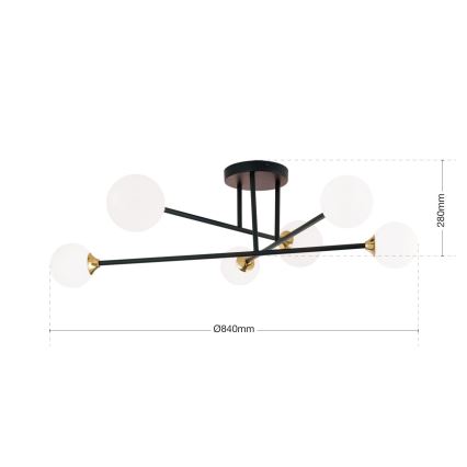 Bevestigde hanglamp SNOWWHITE 6xG9/20W/230V diameter 84 cm zwart/goud