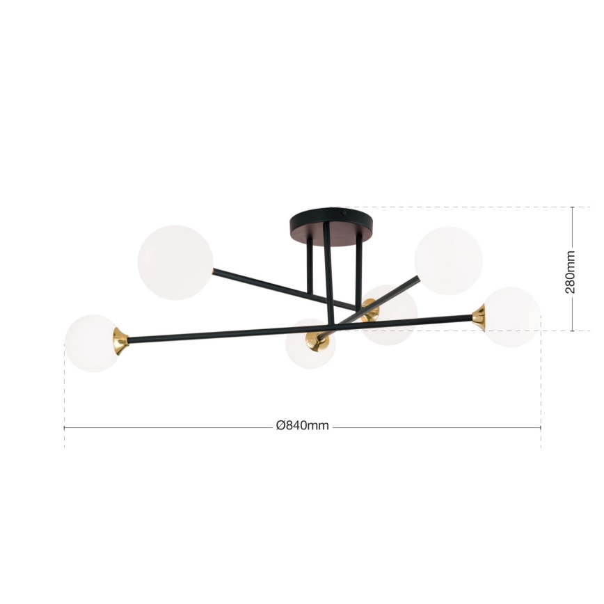 Plafonnier SNOWWHITE 6xG9/20W/230V d. 84 cm noir/doré