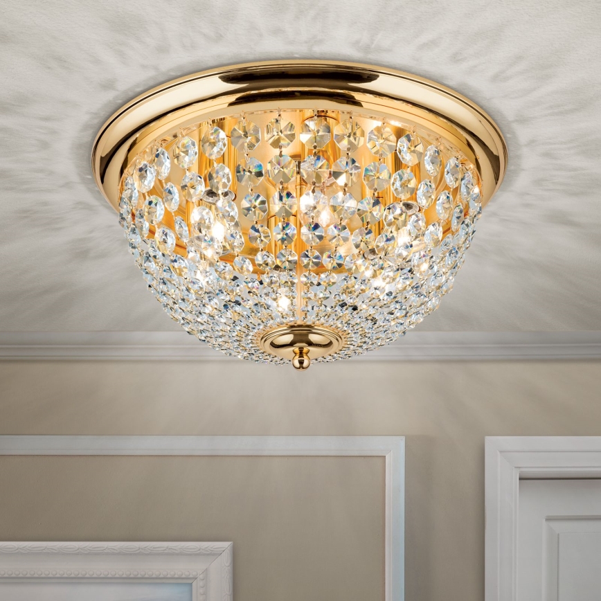 Kristallen plafondlamp PLAFOND 6xE27/40W/230V diameter 47 cm goud