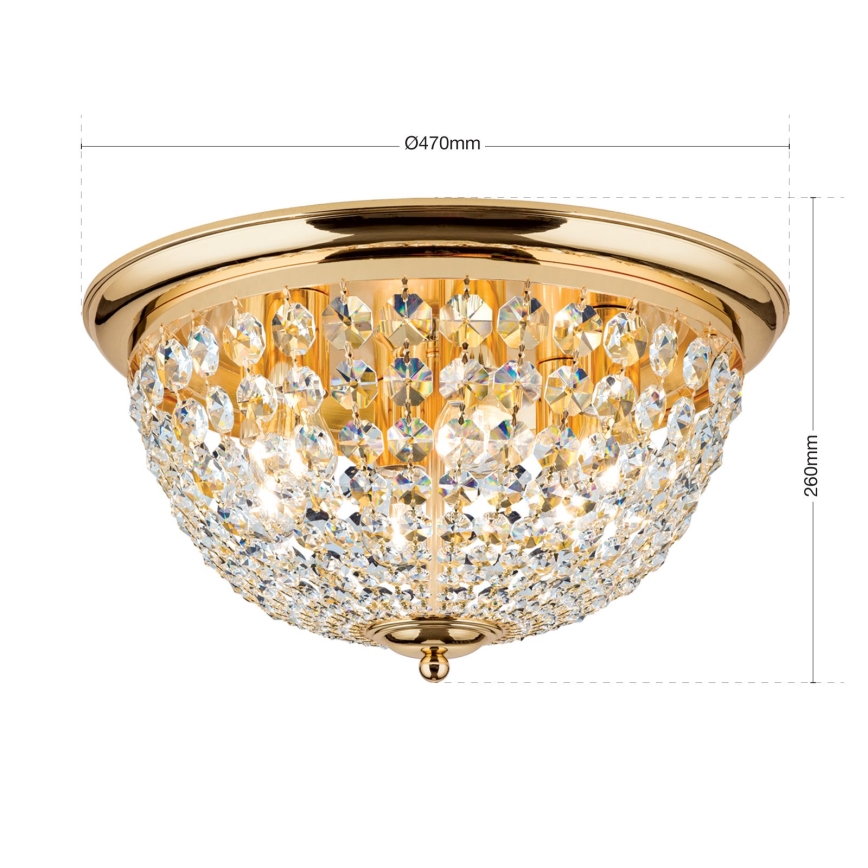 Kristallen plafondlamp PLAFOND 6xE27/40W/230V diameter 47 cm goud