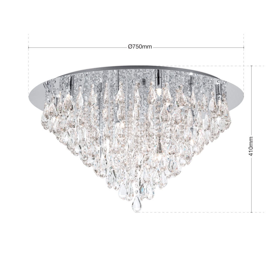 Plafonnier en cristal CELESTE 12xG9/40W/230V d. 75 cm chrome brillant
