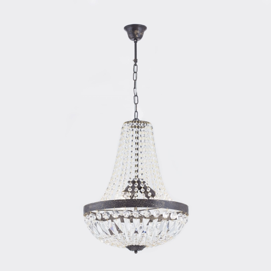 Kristallen hanglamp aan een ketting ARILA 3xE27/60W/230V diameter 40 cm bruin/patina