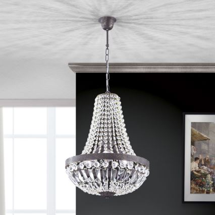 Kristallen hanglamp aan een ketting ARILA 3xE27/60W/230V diameter 40 cm bruin/patina