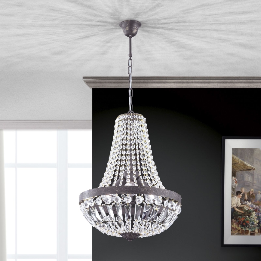 Kristallen hanglamp aan een ketting ARILA 3xE27/60W/230V diameter 40 cm bruin/patina
