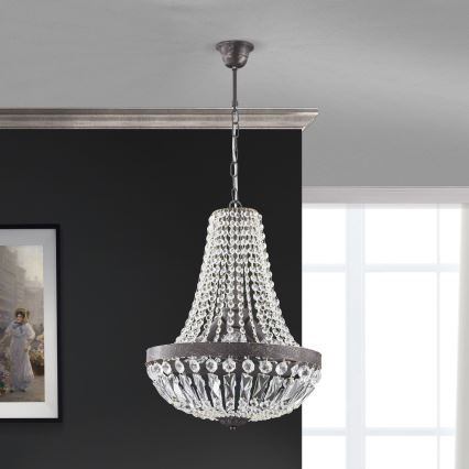 Kristallen hanglamp aan een ketting ARILA 3xE27/60W/230V diameter 40 cm bruin/patina