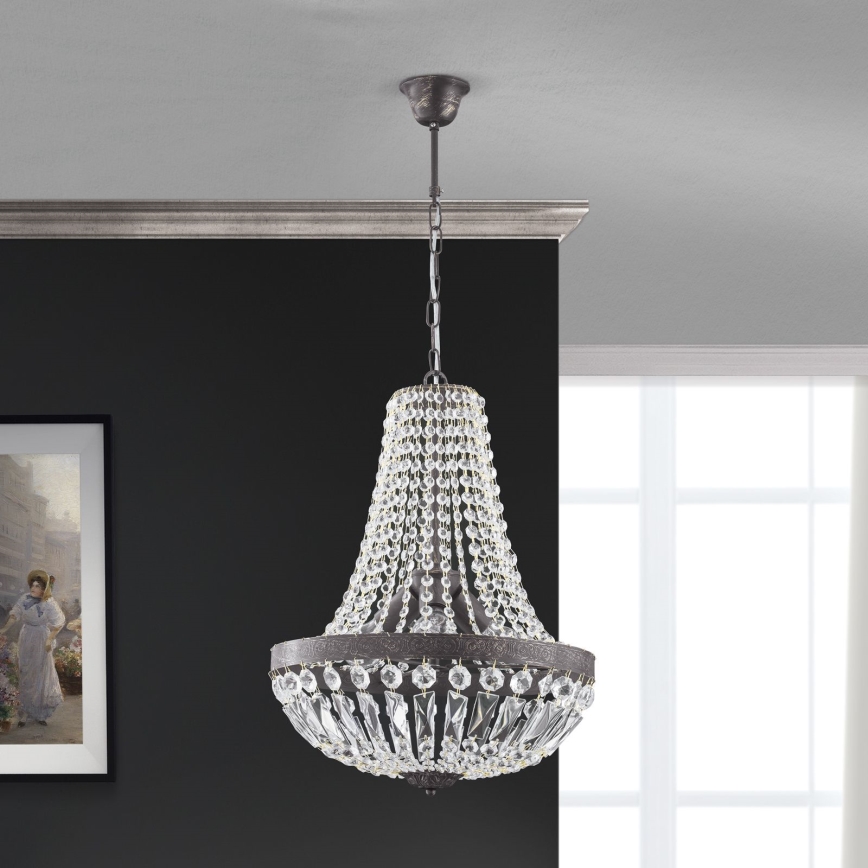Kristallen hanglamp aan een ketting ARILA 3xE27/60W/230V diameter 40 cm bruin/patina