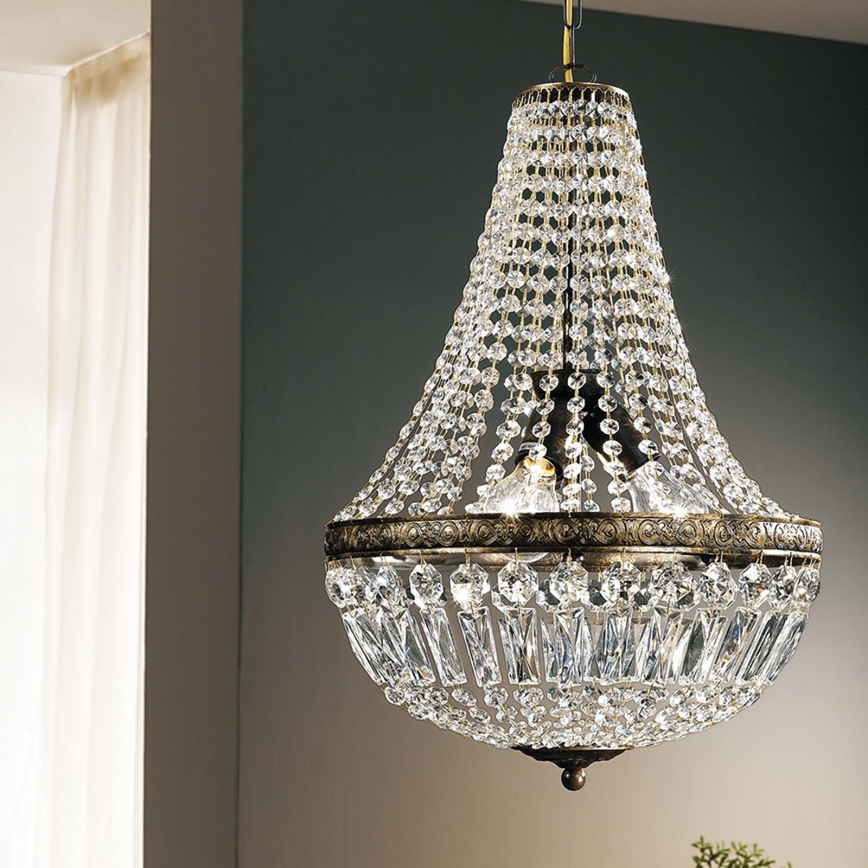Kristallen hanglamp aan een ketting ARILA 3xE27/60W/230V diameter 40 cm bruin/patina