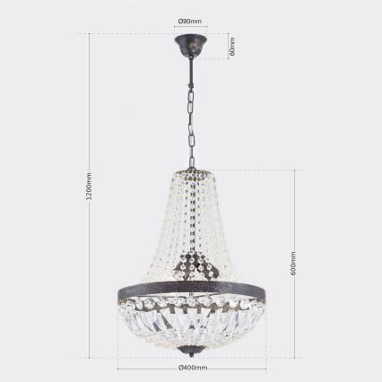Kristallen hanglamp aan een ketting ARILA 3xE27/60W/230V diameter 40 cm bruin/patina