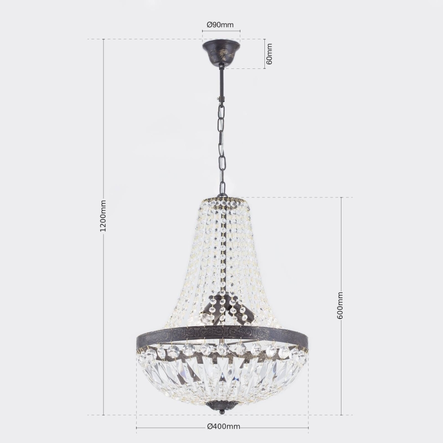 Kristallen hanglamp aan een ketting ARILA 3xE27/60W/230V diameter 40 cm bruin/patina