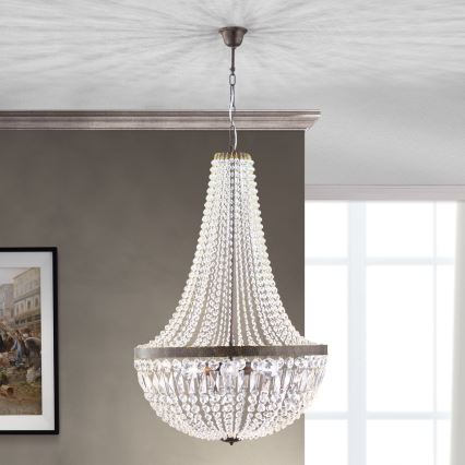 Kristallen hanglamp aan een ketting ARILA 6xE27/60W/230V diameter 60 cm bruin/patina