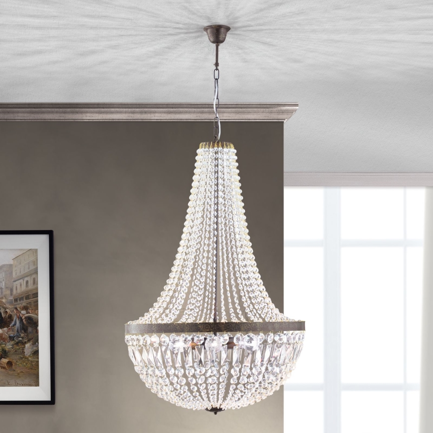 Kristallen hanglamp aan een ketting ARILA 6xE27/60W/230V diameter 60 cm bruin/patina