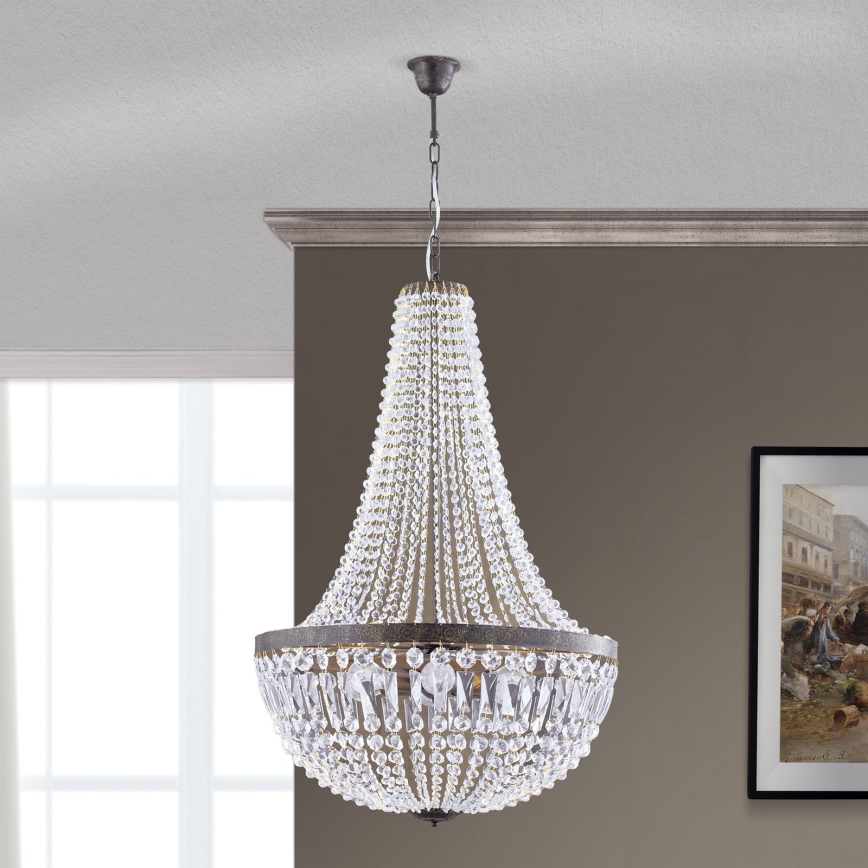 Kristallen hanglamp aan een ketting ARILA 6xE27/60W/230V diameter 60 cm bruin/patina