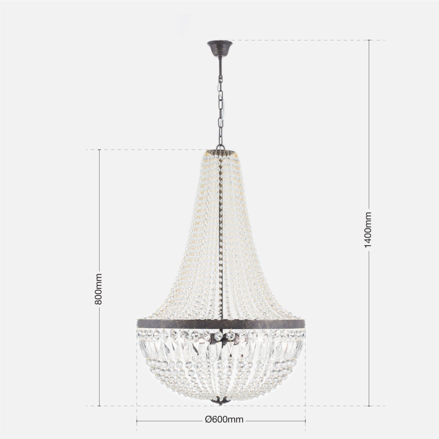 Kristallen hanglamp aan een ketting ARILA 6xE27/60W/230V diameter 60 cm bruin/patina