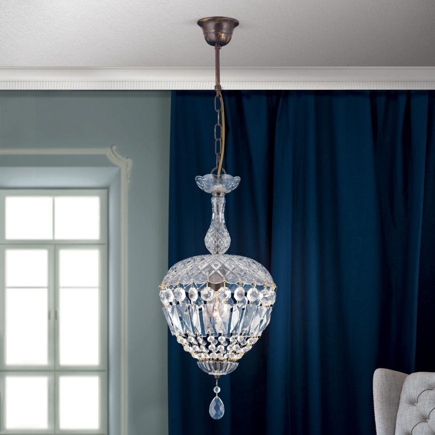 Kristallen hanglamp aan een ketting ARILA 1xE27/60W/230V diameter 25 cm bruin/patina