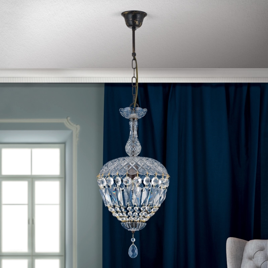 Kristallen hanglamp aan een ketting ARILA 1xE27/60W/230V diameter 25 cm bruin/patina