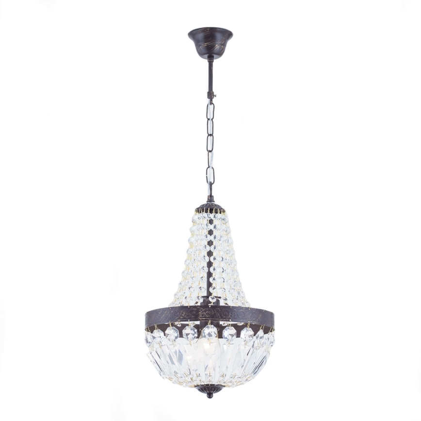 Kristallen hanglamp aan een ketting ARILA 1xE27/60W/230V diameter 25,5 cm bruin/patina