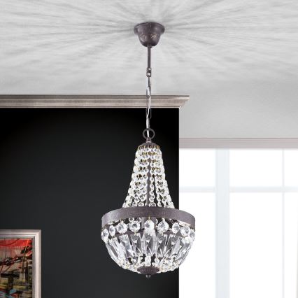 Kristallen hanglamp aan een ketting ARILA 1xE27/60W/230V diameter 25,5 cm bruin/patina