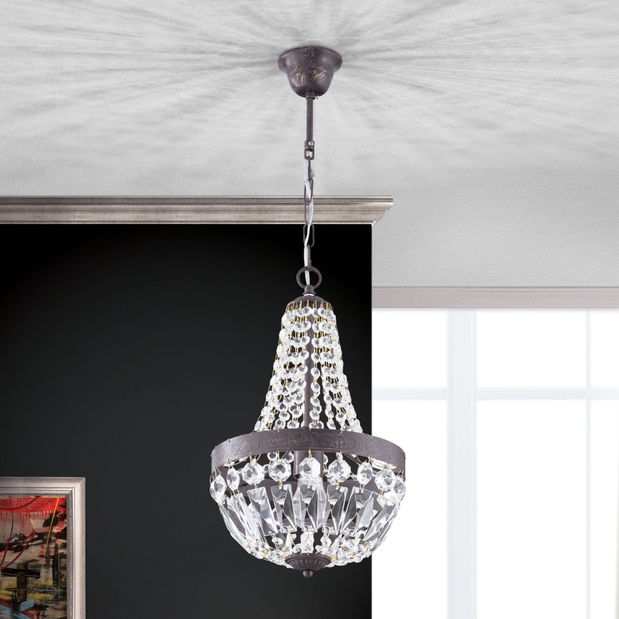 Kristallen hanglamp aan een ketting ARILA 1xE27/60W/230V diameter 25,5 cm bruin/patina