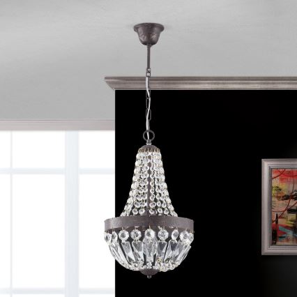 Kristallen hanglamp aan een ketting ARILA 1xE27/60W/230V diameter 25,5 cm bruin/patina