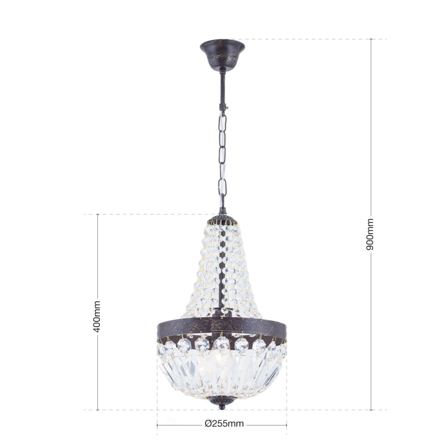 Kristallen hanglamp aan een ketting ARILA 1xE27/60W/230V diameter 25,5 cm bruin/patina
