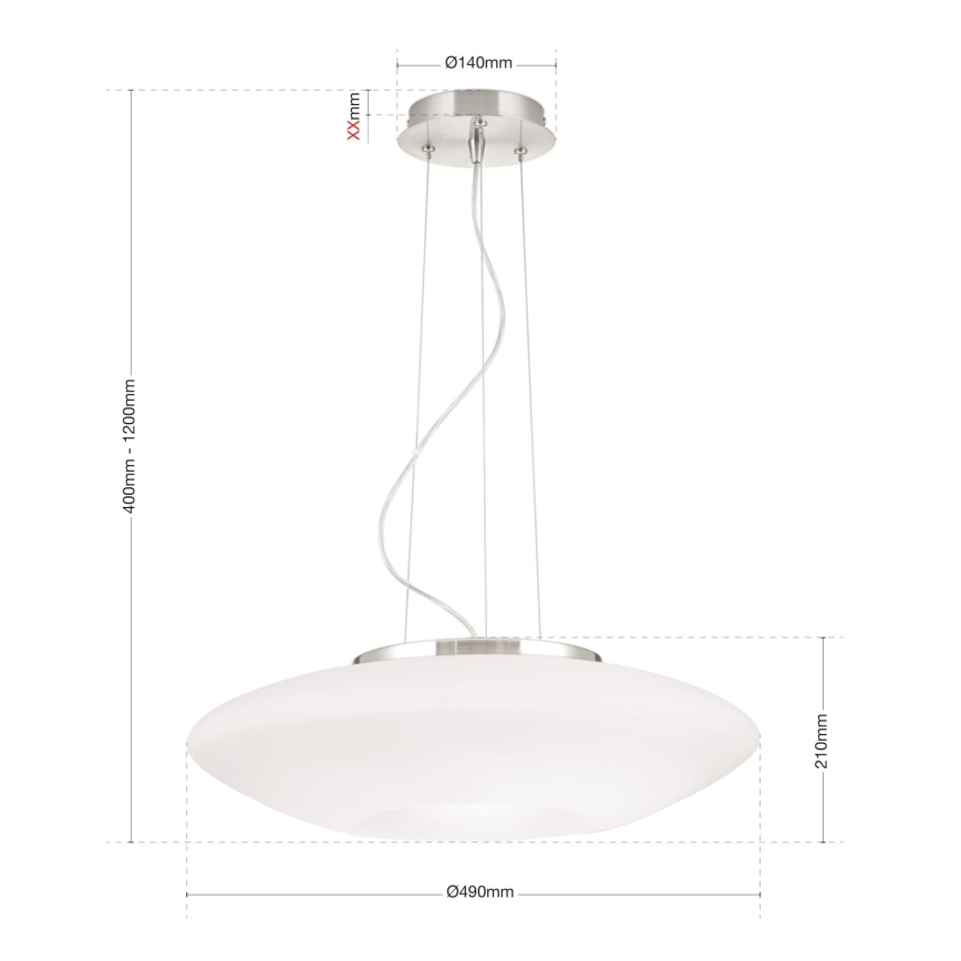 Suspension filaire BLANC 2xE27/60W/230V d. 49 cm chrome mat