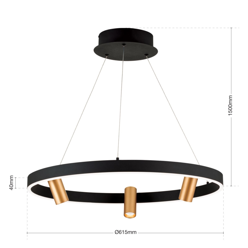 Dimbare LED hanglamp aan een koord BERLIN LED/50W/230V zwart/goud