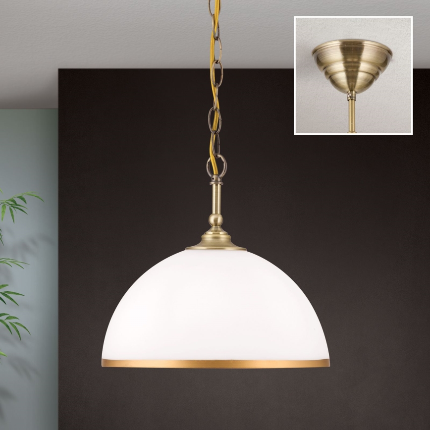 Hanglamp aan een ketting OLD LAMP 1xE27/40W/230V diameter 30 cm wit/messing