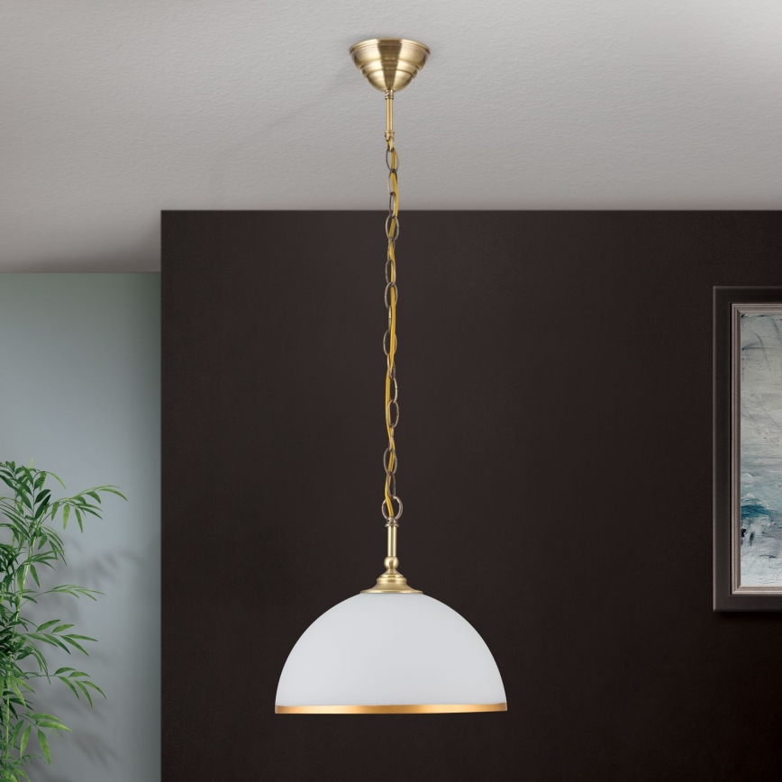 Hanglamp aan een ketting OLD LAMP 1xE27/40W/230V diameter 30 cm wit/messing