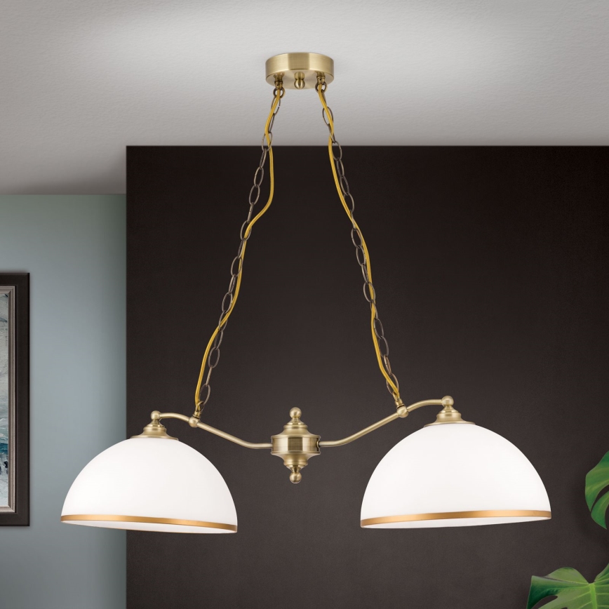 Hanglamp aan een ketting OLD LAMP 2xE27/40W/230V wit/messing